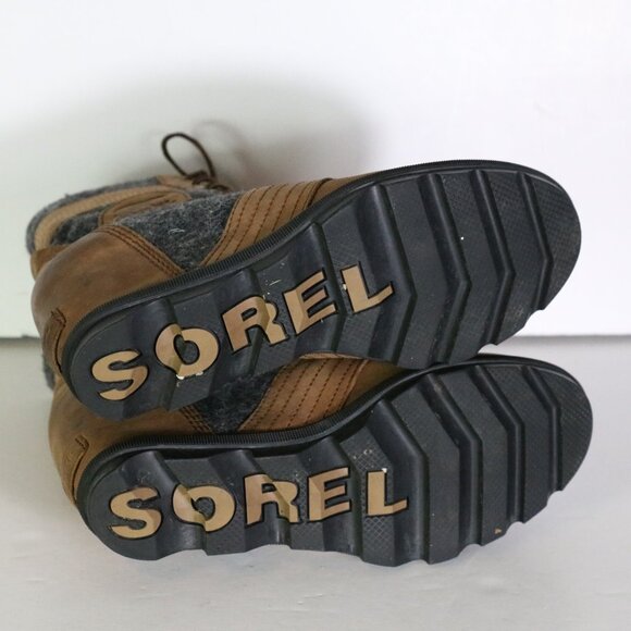 Sorel Lexie Wedge Felt Leather Ankle Boot 8 Brown Gray Lace Up Waterproof Winter - Picture 9 of 10